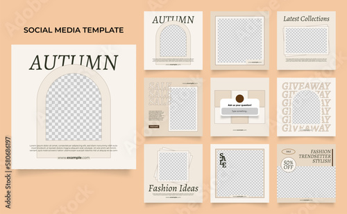 social media template banner fashion sale promotion in brown beige. fully editable instagram and facebook square post frame puzzle organic sale poster