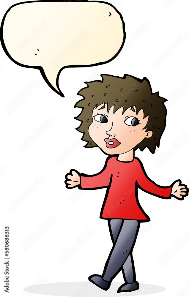 cartoon woman with no worries with speech bubble cartoon woman with no worries with speech bubble