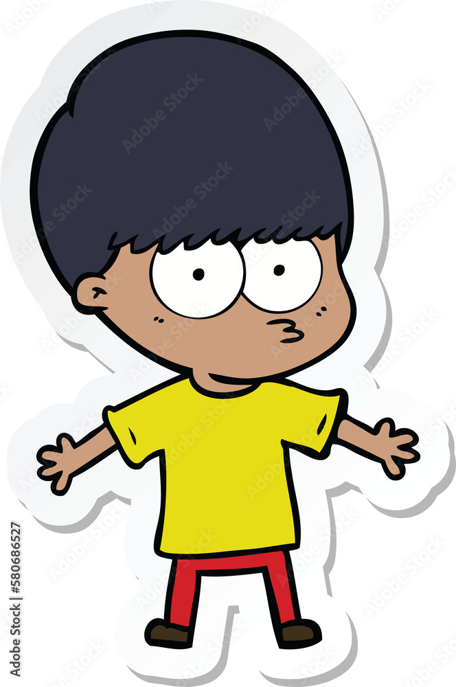 sticker of a nervous cartoon boy