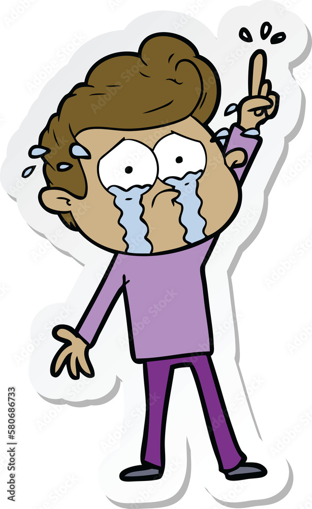 sticker of a cartoon crying man trying to ask a question sticker of a cartoon crying man trying to ask a question
