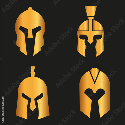Spartan silhouettes helmet isolated from the background. Roman or Greek warrior helmet vector set.