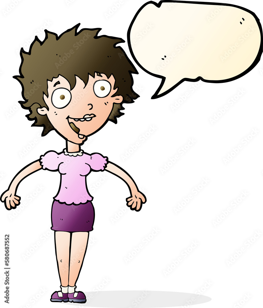 cartoon excited woman with speech bubble cartoon excited woman with speech bubble