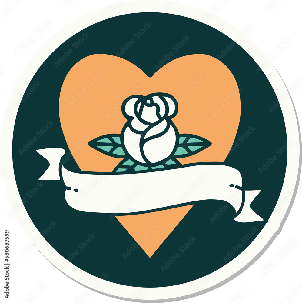 tattoo style sticker of a heart rose and banner tattoo style sticker of a heart rose and banner
