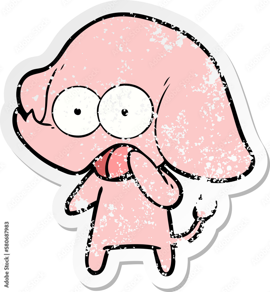 distressed sticker of a cute cartoon elephant distressed sticker of a cute cartoon elephant