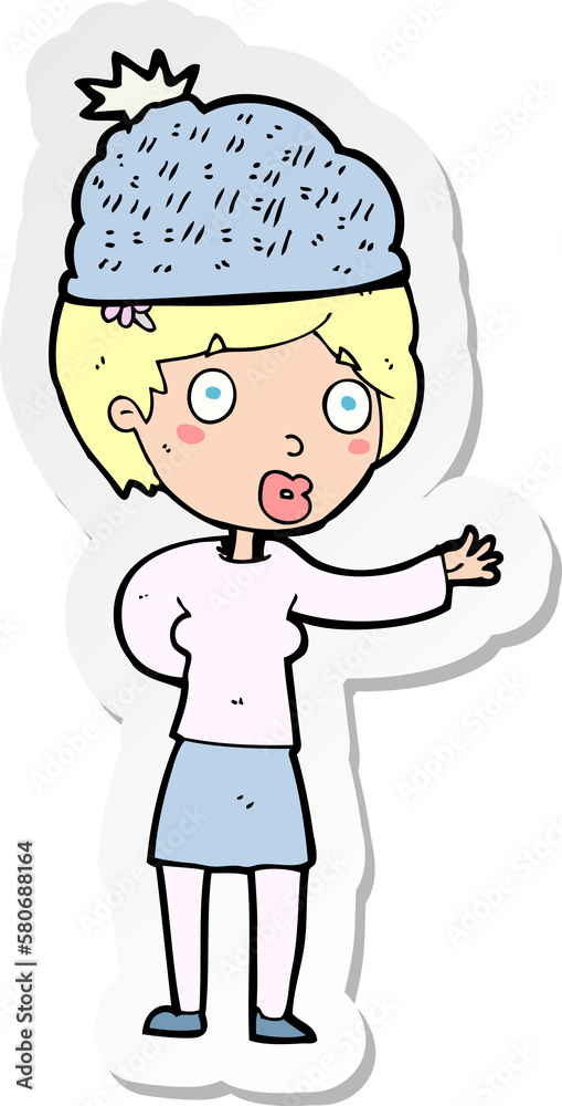 sticker of a cartoon woman wearing winter hat sticker of a cartoon woman wearing winter hat
