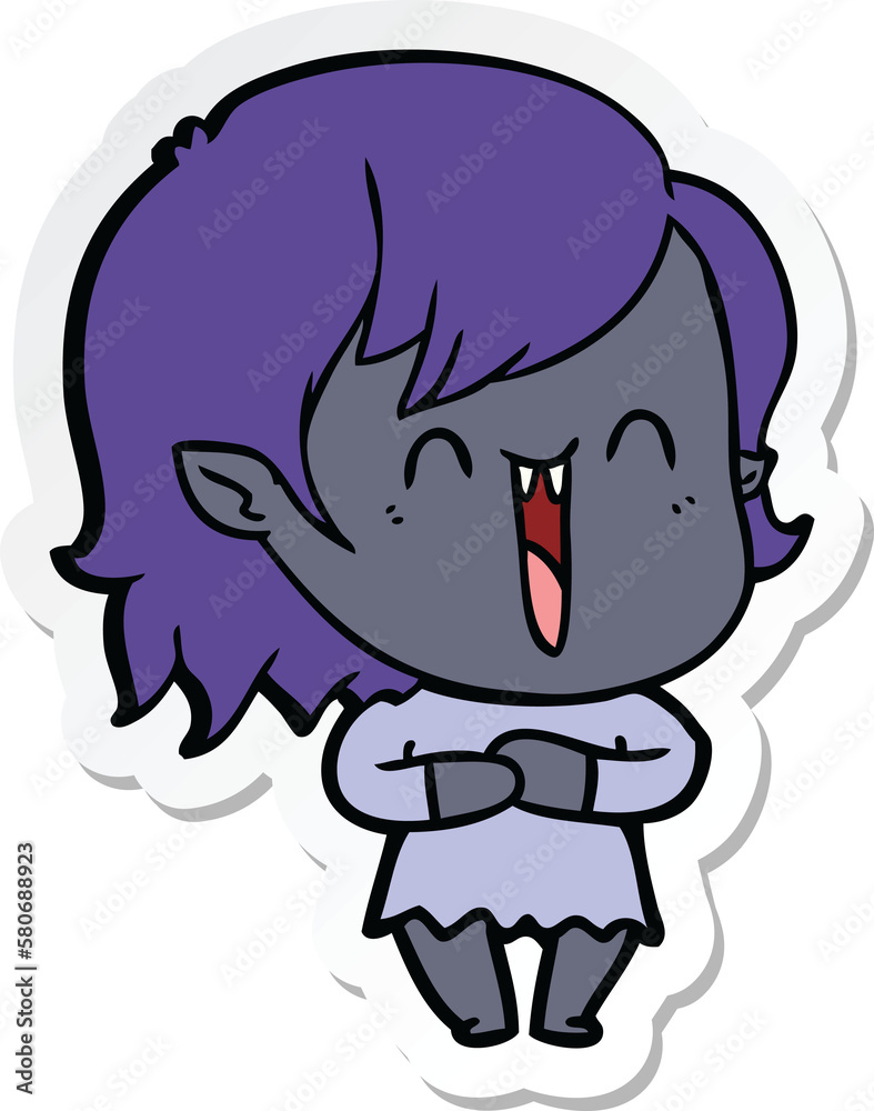 sticker of a cute cartoon happy vampire girl sticker of a cute cartoon happy vampire girl