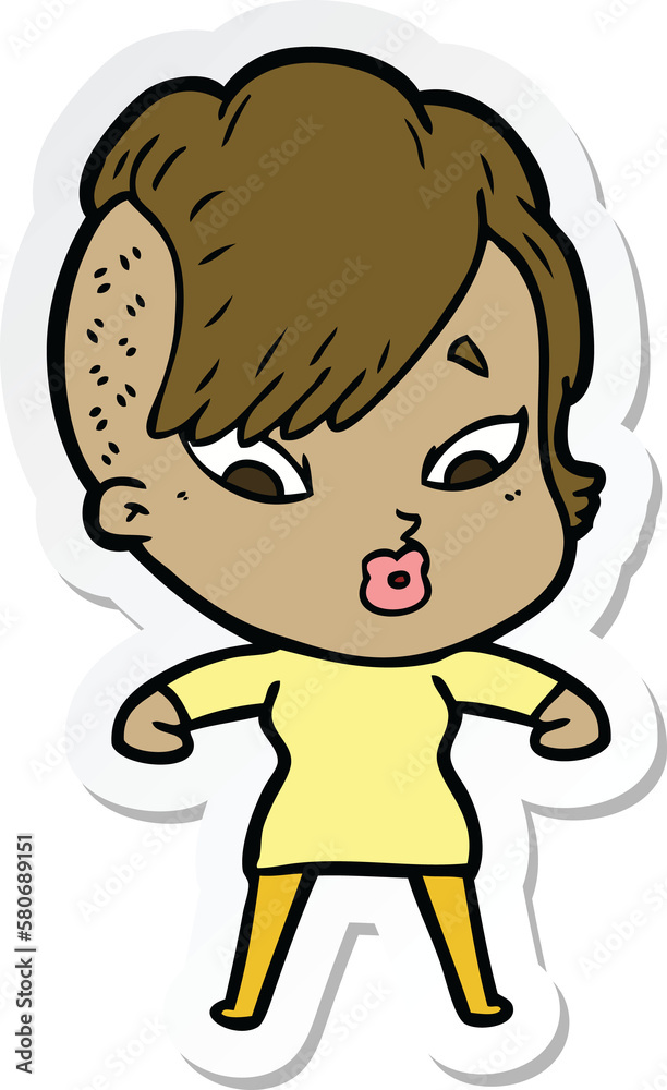 sticker of a cartoon surprised girl sticker of a cartoon surprised girl