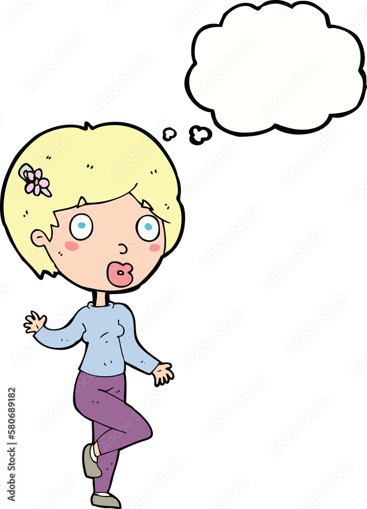 cartoon surprised woman with thought bubble cartoon surprised woman with thought bubble