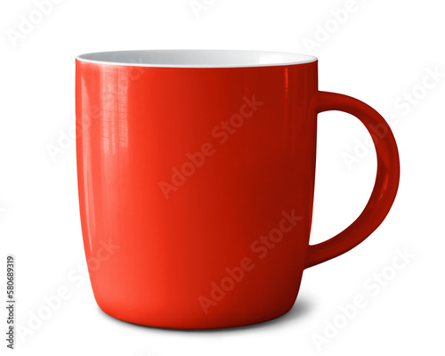 Red ceramic mug isolated on empty background