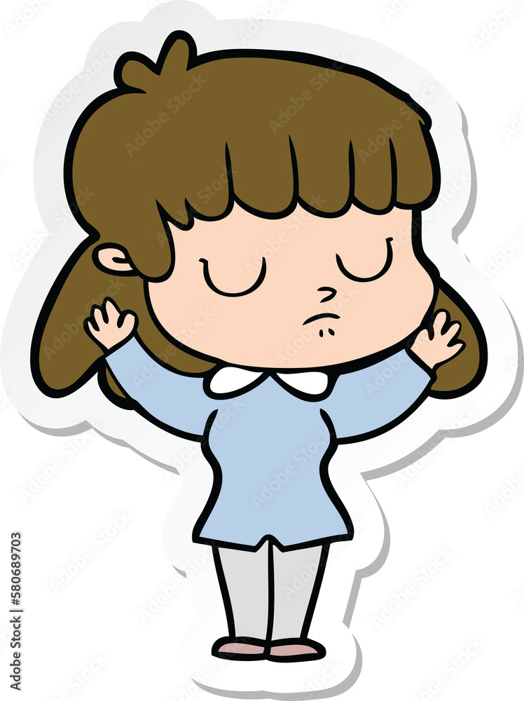 sticker of a cartoon indifferent woman sticker of a cartoon indifferent woman