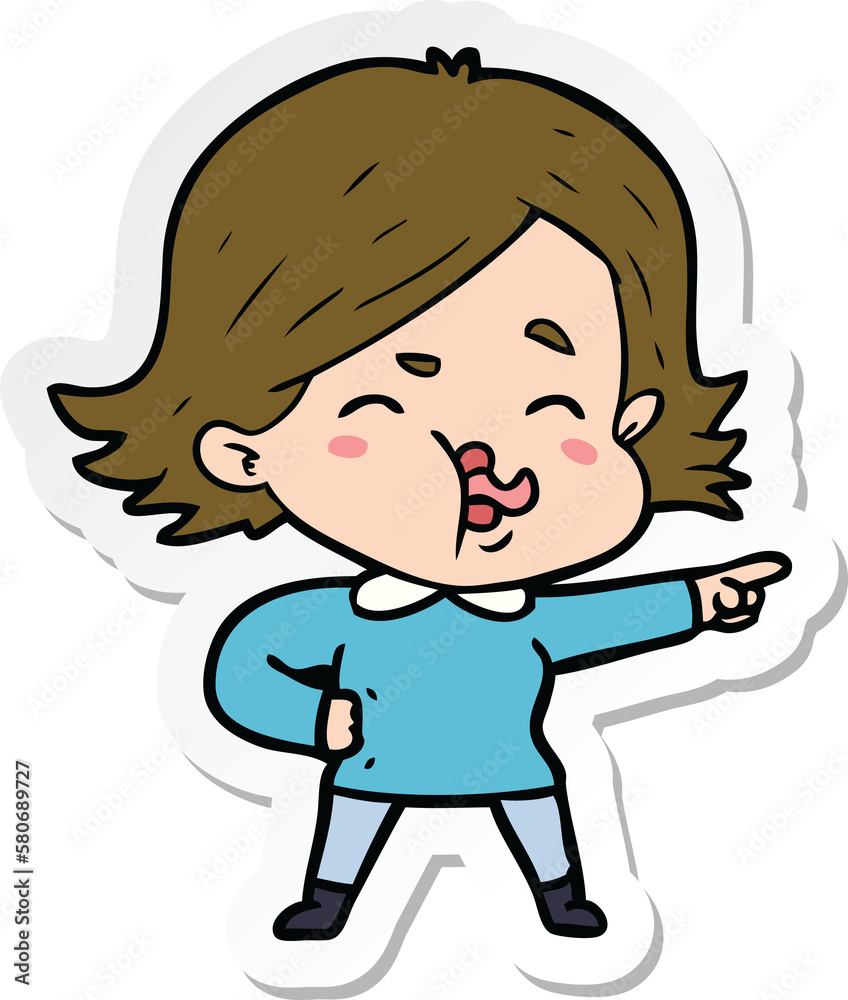 sticker of a cartoon girl pulling face sticker of a cartoon girl pulling face
