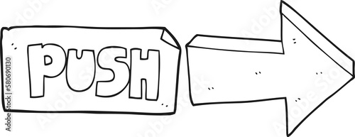 black and white cartoon push door sign
