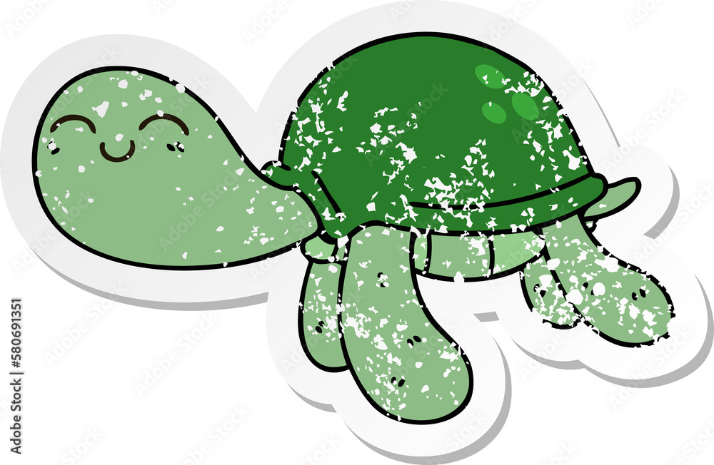 Obraz premium distressed sticker of a quirky hand drawn cartoon turtle