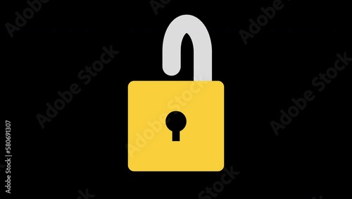 Closed yellow padlock opening animation (no background).