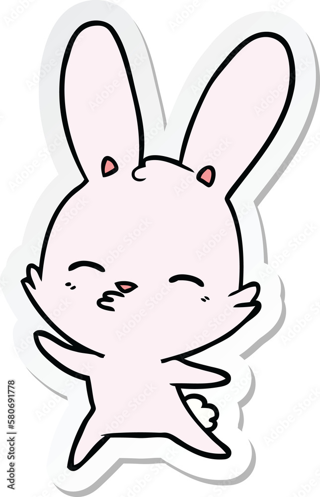 sticker of a curious waving bunny cartoon sticker of a curious waving bunny cartoon