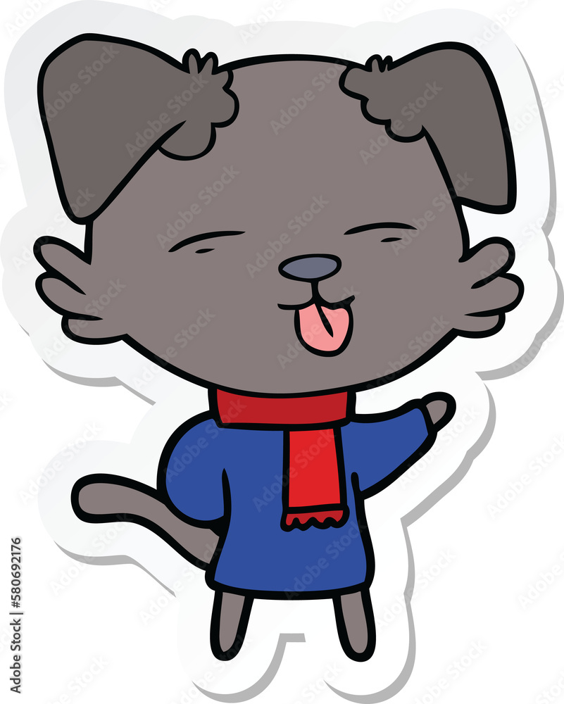 sticker of a cartoon dog sticking out tongue sticker of a cartoon dog sticking out tongue