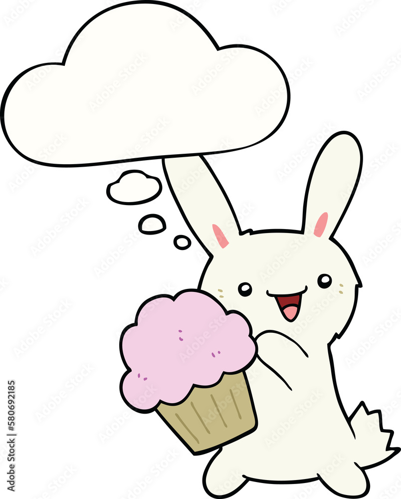 cute cartoon rabbit with muffin and thought bubble cute cartoon rabbit with muffin and thought bubble