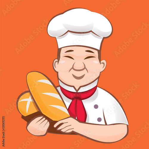 Asian Chef mascots and logo for bakery shop or bread produce Etc.