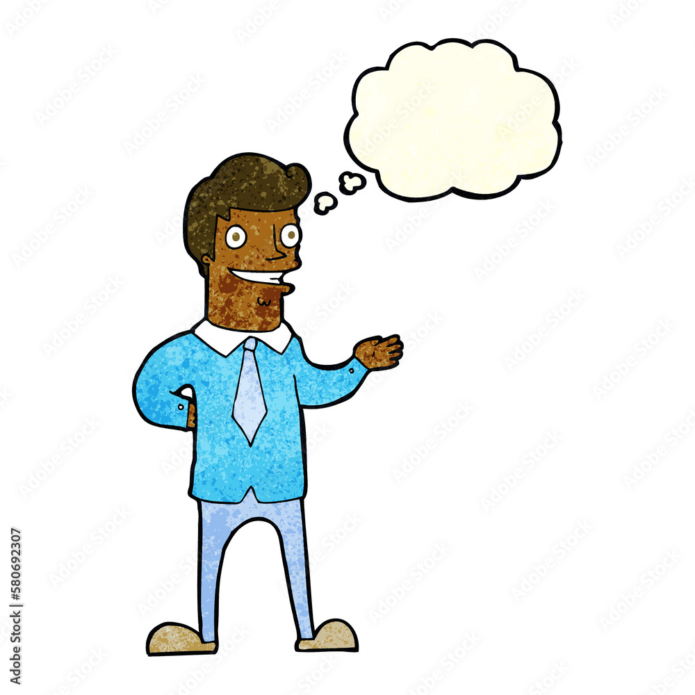 cartoon salesman with thought bubble cartoon salesman with thought bubble