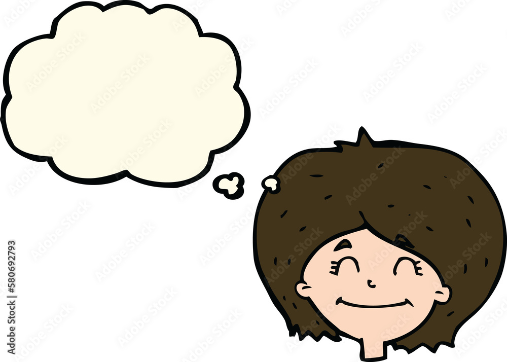 cartoon happy female face with thought bubble cartoon happy female face with thought bubble