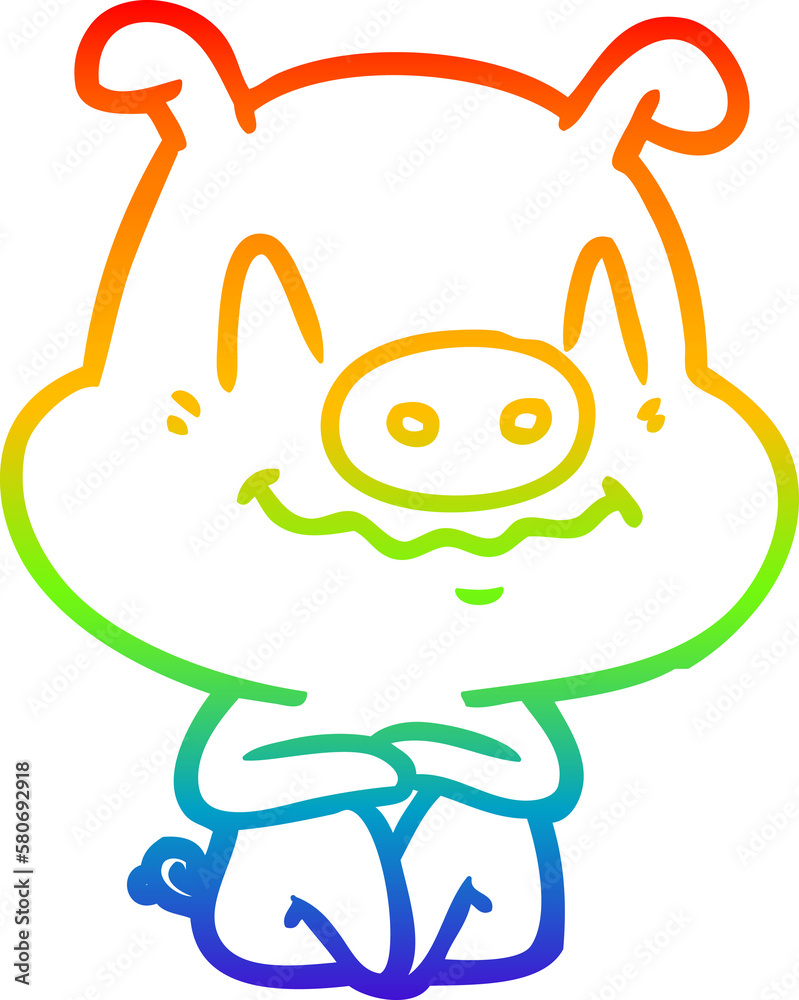 rainbow gradient line drawing nervous cartoon pig sitting rainbow gradient line drawing nervous cartoon pig sitting
