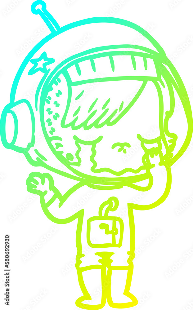 cold gradient line drawing cartoon crying astronaut girl cold gradient line drawing cartoon crying astronaut girl
