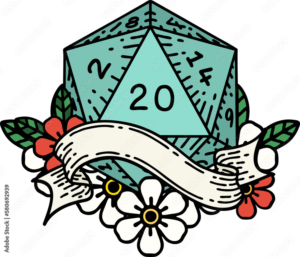 natural twenty D20 dice roll illustration natural twenty D20 dice roll illustration