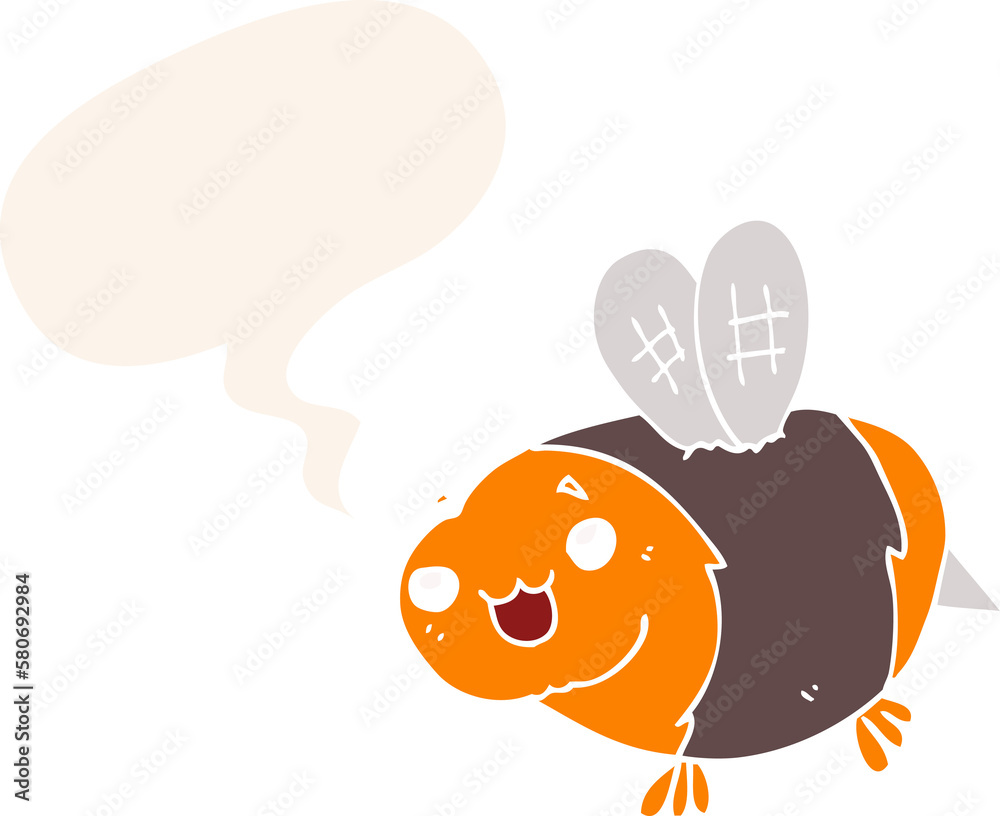 funny cartoon bee and speech bubble in retro style funny cartoon bee and speech bubble in retro style