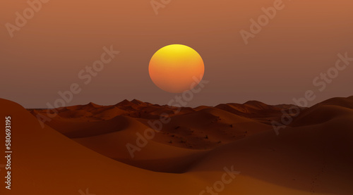 Sand dunes in the Sahara Desert, Merzouga, Morocco - Orange dunes in the desert of Morocco - Sahara desert, Morocco