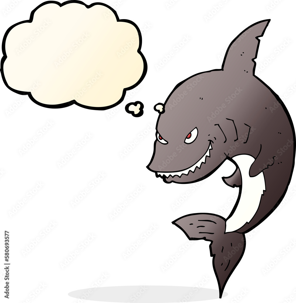 Naklejka premium funny cartoon shark with thought bubble