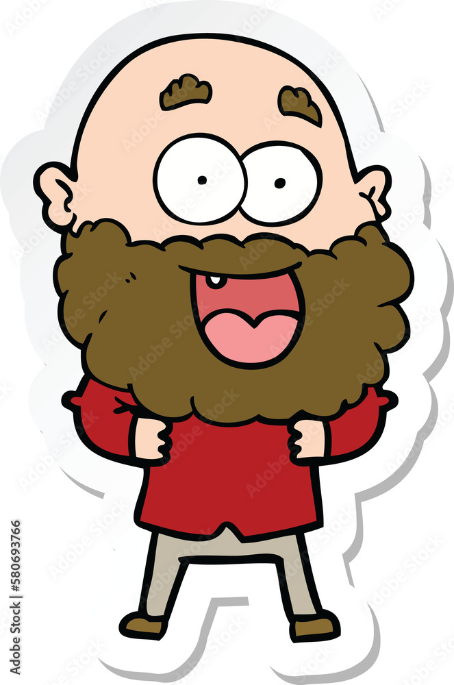sticker of a cartoon crazy happy man with beard sticker of a cartoon crazy happy man with beard
