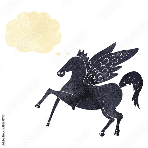 cartoon magic flying horse with thought bubble