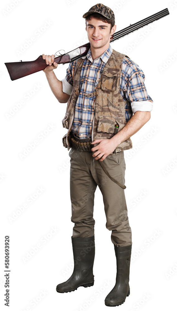Young Hunter with Rifle on His Shoulder Isolated Young Hunter with Rifle on His Shoulder Isolated