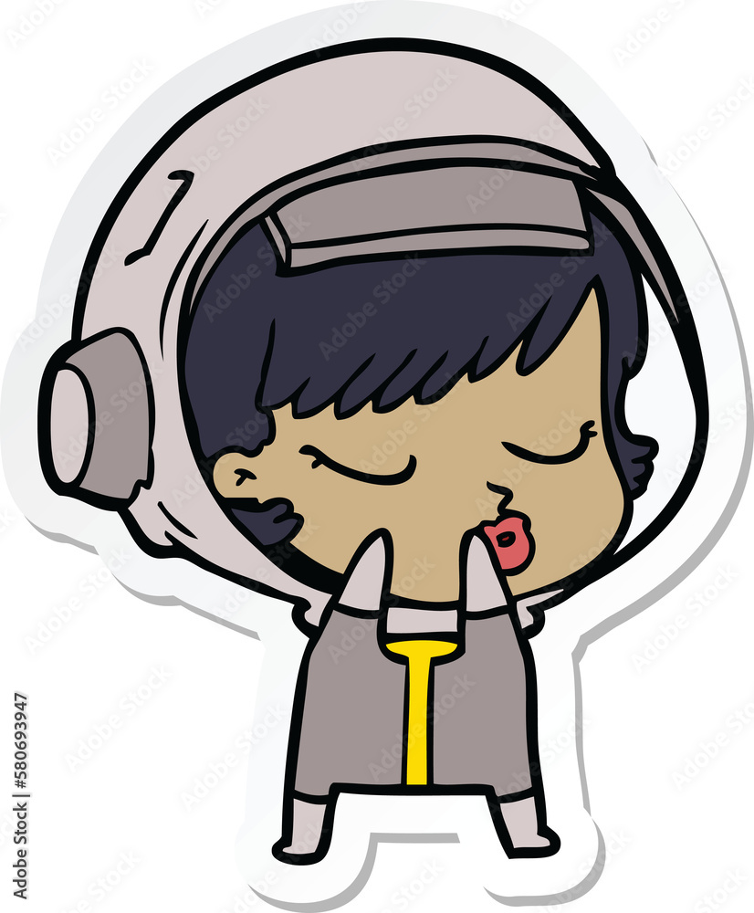 sticker of a shy cartoon pretty astronaut girl sticker of a shy cartoon pretty astronaut girl