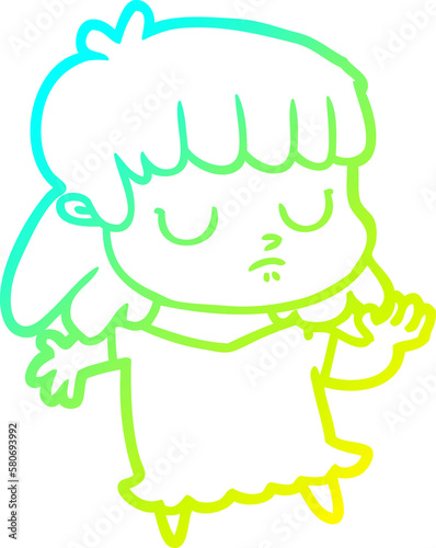 cold gradient line drawing cartoon indifferent woman