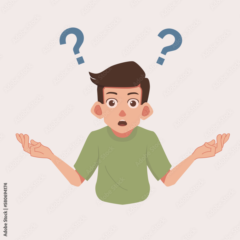 young man asking a question and wanting to get an answer. Flat character vector illustration. young man asking a question and wanting to get an answer. Flat character vector illustration.