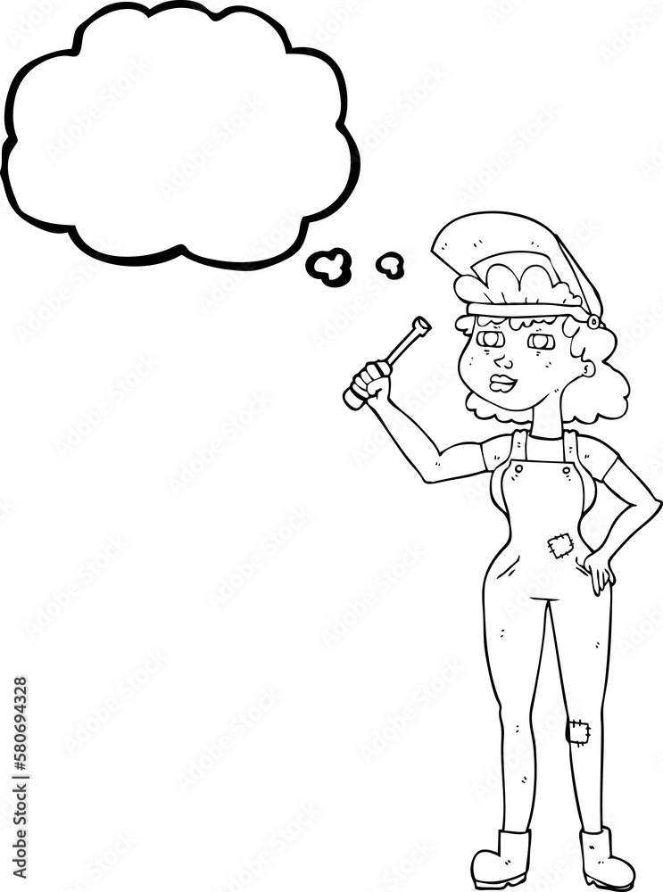 thought bubble cartoon female mechanic