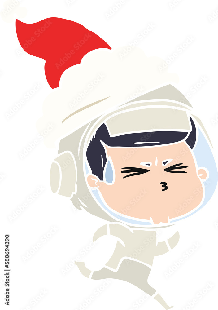 flat color illustration of a stressed astronaut wearing santa hat flat color illustration of a stressed astronaut wearing santa hat