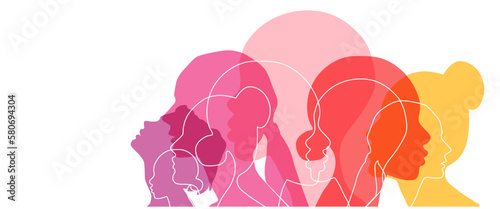 Women silhouette head isolated. Women's history month banner.