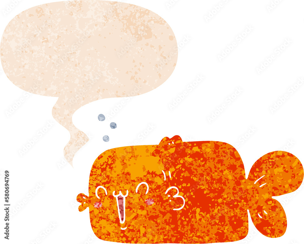 cartoon fish and speech bubble in retro textured style cartoon fish and speech bubble in retro textured style
