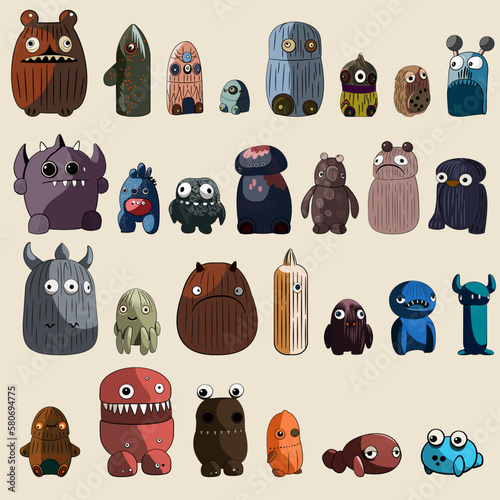 Vector seamless illustration cute and fantastic monster pattern