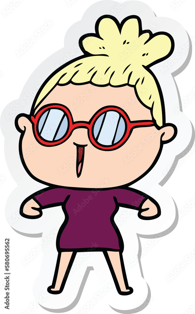 sticker of a cartoon woman wearing spectacles sticker of a cartoon woman wearing spectacles
