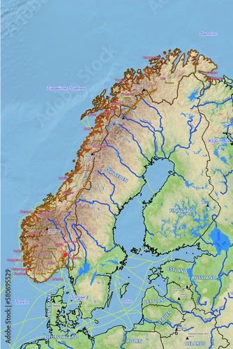 Geographische physische Karte von Norwegen