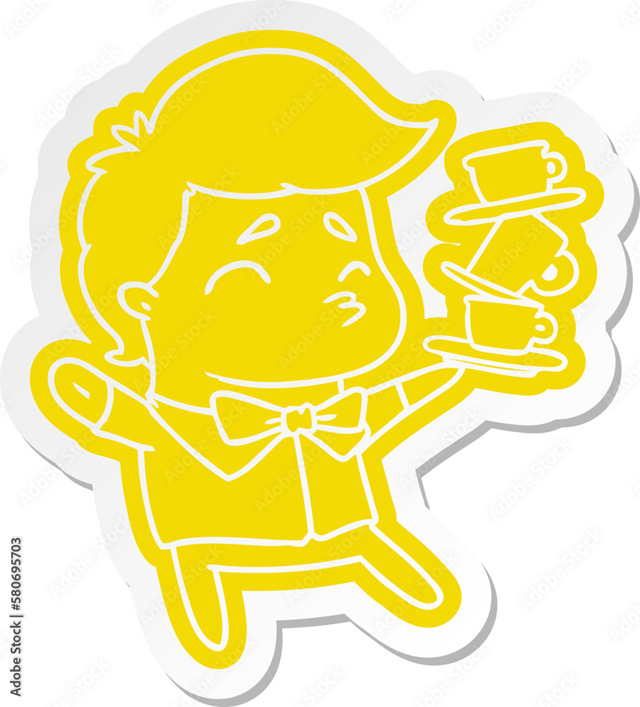 cartoon sticker of a kawaii cute waiter cartoon sticker of a kawaii cute waiter