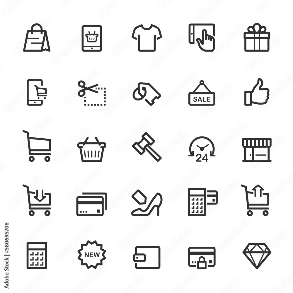 Icon set - shopping and commerce outline stroke