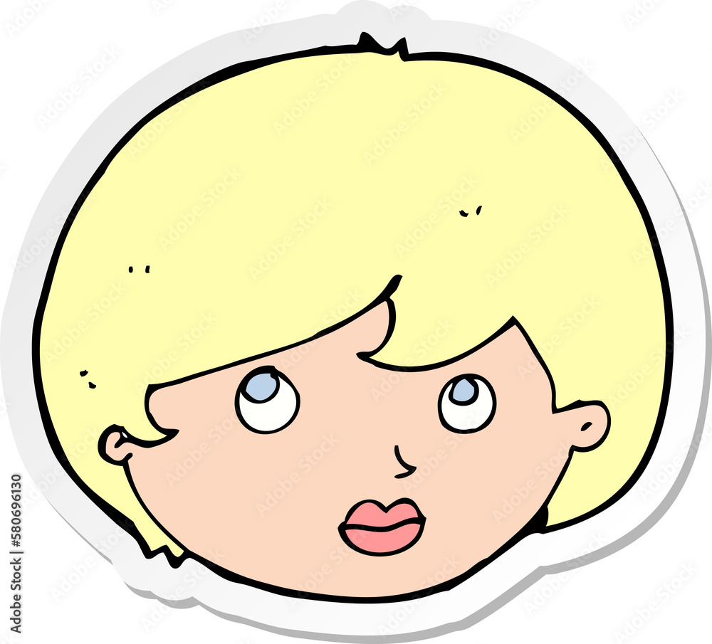sticker of a cartoon female face looking upwards sticker of a cartoon female face looking upwards