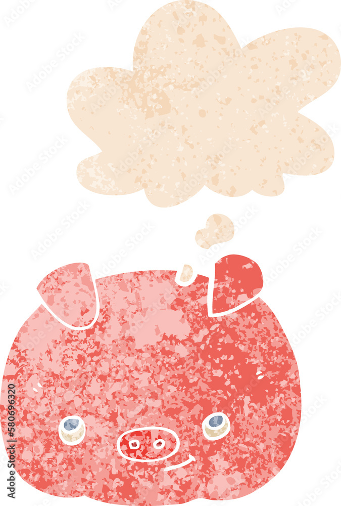 cartoon happy pig and thought bubble in retro textured style cartoon happy pig and thought bubble in retro textured style