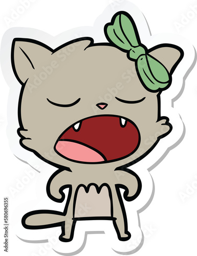 sticker of a cartoon cat meowing