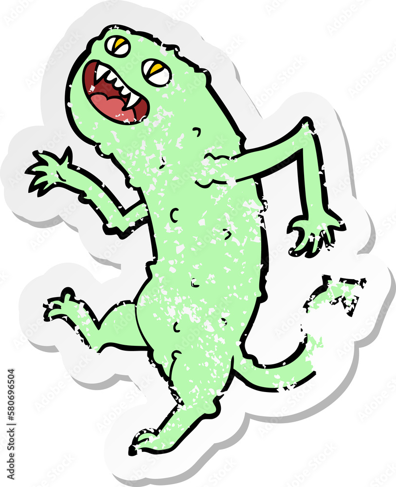 retro distressed sticker of a cartoon monster retro distressed sticker of a cartoon monster
