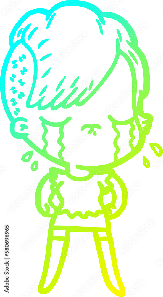 cold gradient line drawing cartoon crying girl cold gradient line drawing cartoon crying girl